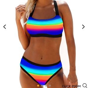 BRAND NEW NEVER WORK Gradient Spaghetti Strap Bowknot Rainbow Color Bikini Set.